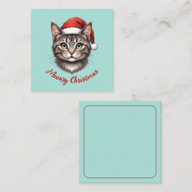 Custom Cute Christmas Cat with Santa Hat Card (Front/Back)