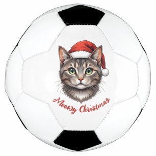 Custom Cute Christmas Cat with Santa Hat Football