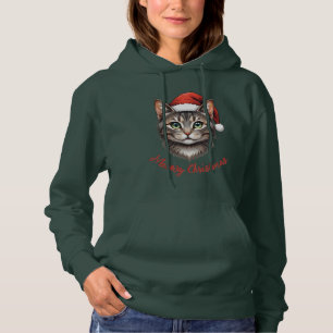 Custom Cute Christmas Cat with Santa Hat Hoodie