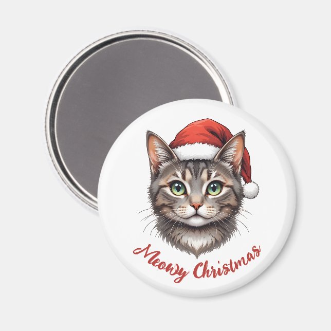 Custom Cute Christmas Cat with Santa Hat Magnet (Front/Back)