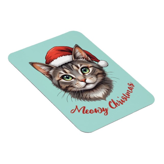 Custom Cute Christmas Cat with Santa Hat Magnet (Right Side)