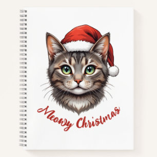 Custom Cute Christmas Cat with Santa Hat Notebook