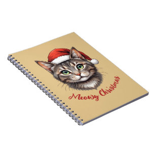 Custom Cute Christmas Cat with Santa Hat Notebook