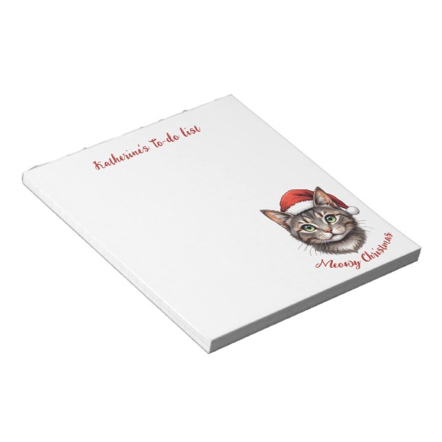 Custom Cute Christmas Cat with Santa Hat Notepad (Angled)