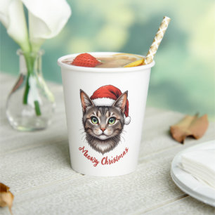 Custom Cute Christmas Cat with Santa Hat Paper Cups