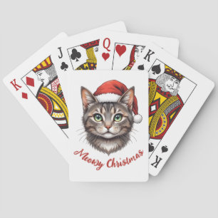 Custom Cute Christmas Cat with Santa Hat Playing Cards
