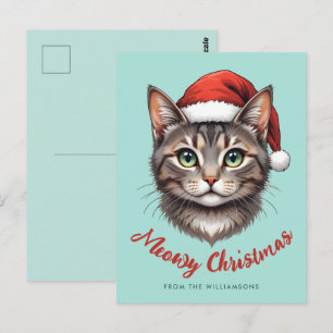 Custom Cute Christmas Cat with Santa Hat Postcard