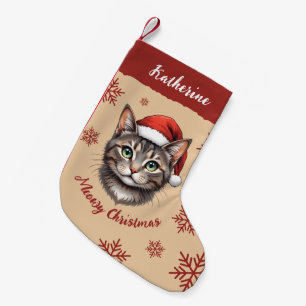 Custom Cute Christmas Cat with Santa Hat Small Christmas Stocking