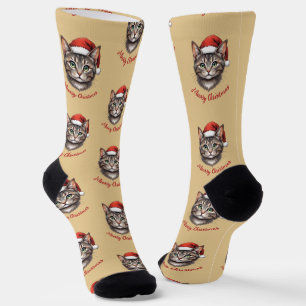 Custom Cute Christmas Cat with Santa Hat Socks
