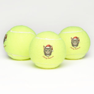 Custom Cute Christmas Cat with Santa Hat Tennis Balls