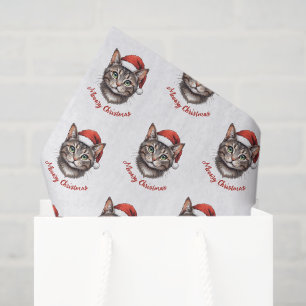Custom Cute Christmas Cat with Santa Hat Tissue Paper