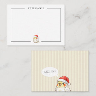 Custom Cute Christmas Cockatiel Wearing Santa Hat Card