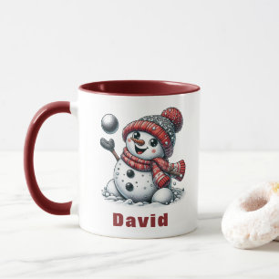Custom Cute Christmas Snowball Snowman Mug