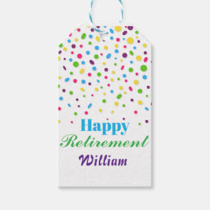 Custom Cute Colourful confetti Happy Retirement Gift Tags