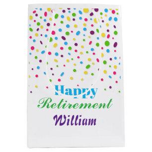 Custom Cute Colourful Confetti Happy Retirement Medium Gift Bag