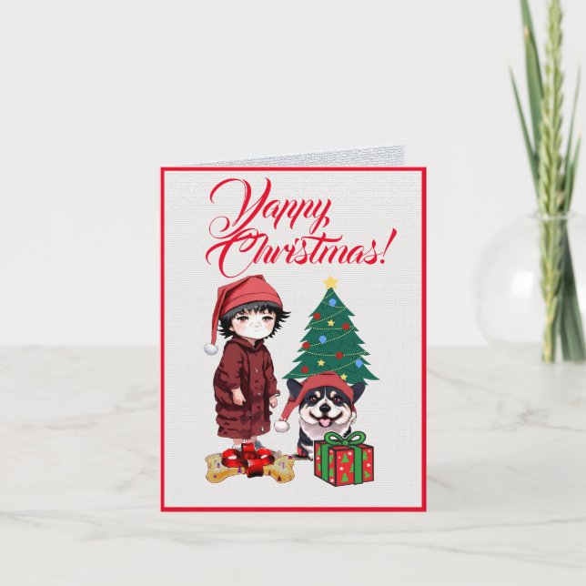 Custom Cute Corgi dog With Little Girl Xmas Card  Card (Front)