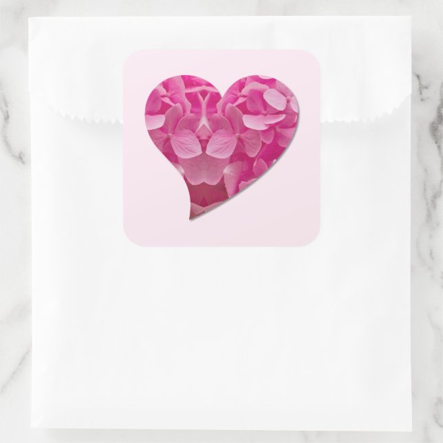 Custom Cute Dancing Heart Pink Hydrangea Flower  Square Sticker (Bag)