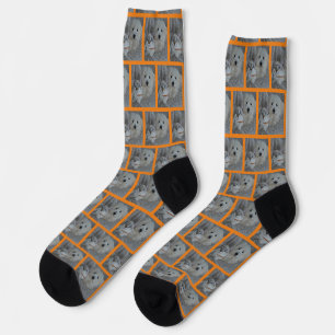 Custom Cute Dog and Cat Photo Elegant Orange Crew Socks