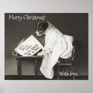 Custom Cute Dog Christmas Home Decor Poster