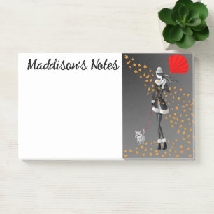 Custom Cute Dog Walker Autumn Leaves Grey Post-it Notes