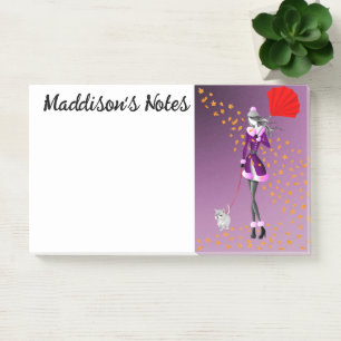 Custom Cute Dog Walker Autumn Leaves Purple Post-it Notes