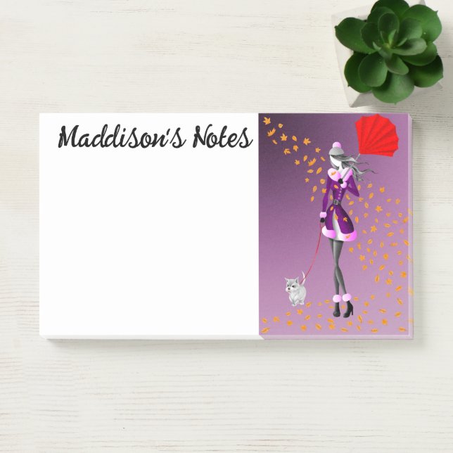 Custom Cute Dog Walker Autumn Leaves Purple Post-it Notes (Office)