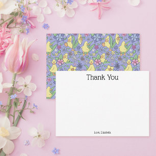 Custom Cute Duckling Floral Pattern Thank You Card