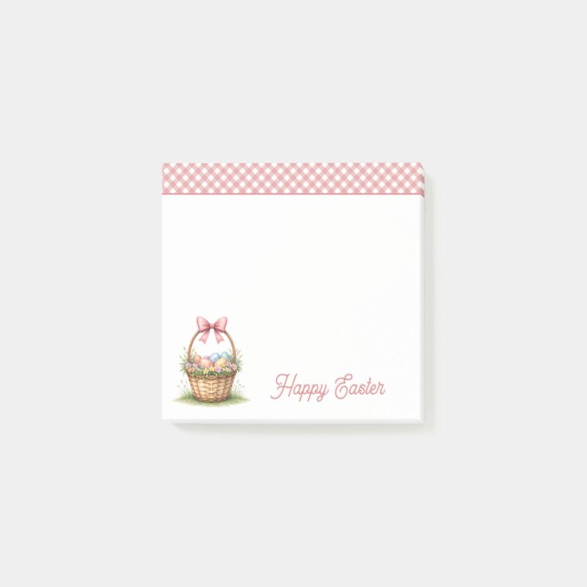 Custom Cute Easter Basket Elegant Plaid Pattern Post-it Notes (Front)