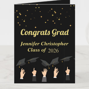 Custom Cute Elegant Black and Gold Graduation Card