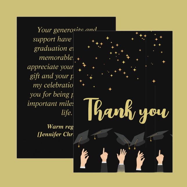 Custom Cute Elegant Modern Black & Gold Graduation Thank You Card (Creator Uploaded)