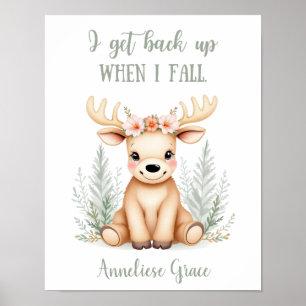 Custom Cute Elegant Moose Woodland Animal Nursery Poster