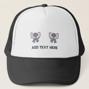 Custom Cute Elephant image with Text Black White Trucker Hat