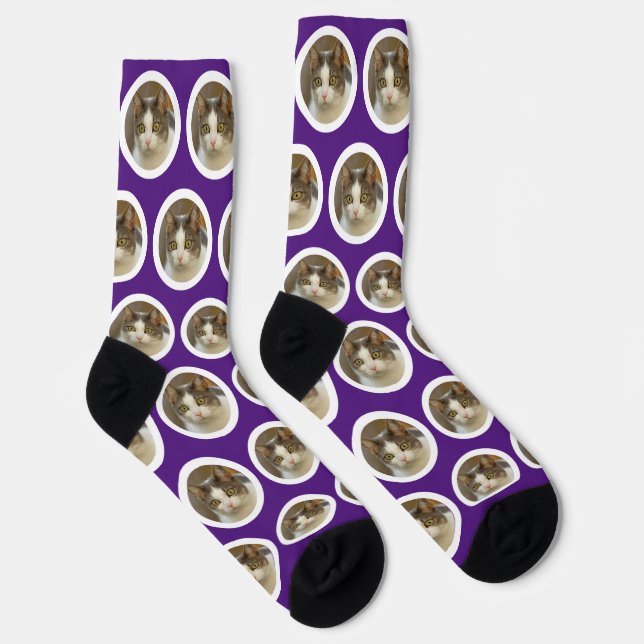 Custom Cute Face Photo Personalised Royal Purple Socks (Right)