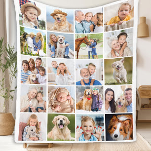 Custom Cute Family 20 Photos Collage Simple Fleece Blanket