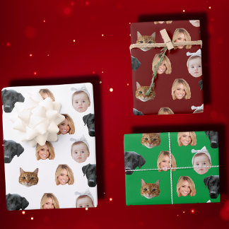 Custom Cute Family Face 4 Photos Wrapping Paper Sheet