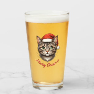 Custom Cute Festive Christmas Cat with Santa Hat Glass