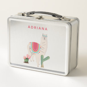 Custom Cute Fiesta Llama & Cactus   Metal Lunch Box
