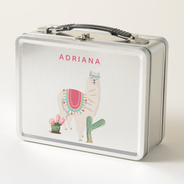 Custom Cute Fiesta Llama & Cactus   Metal Lunch Box (Front)