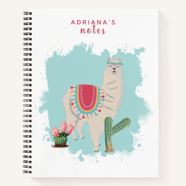 Custom Cute Fiesta Llama & Cactus   Notebook (Front)
