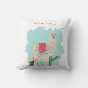 Custom Cute Fiesta Llama & Cactus Nursery Cushion