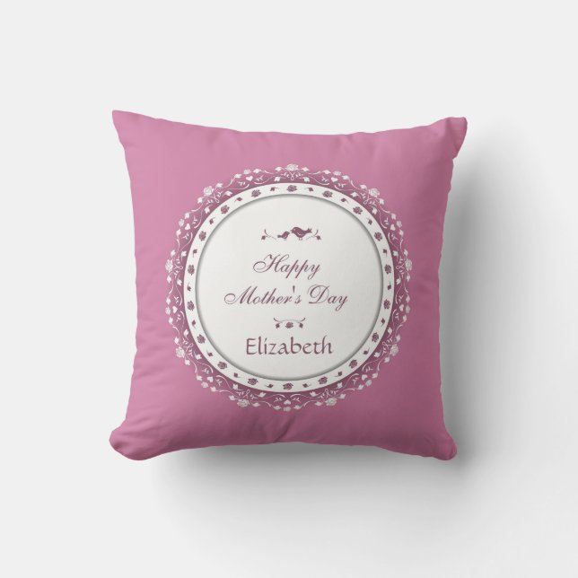 Custom Cute Floral White Purple Mother's Day Cushion (Front)