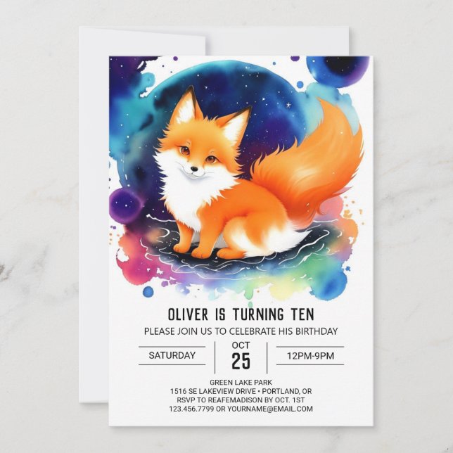 Custom Cute Fox Birthday Bash Invitation (Front)