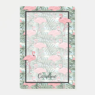 Custom Cute Fun Pink Flamingoes Palm Leafs Pattern Post-it Notes
