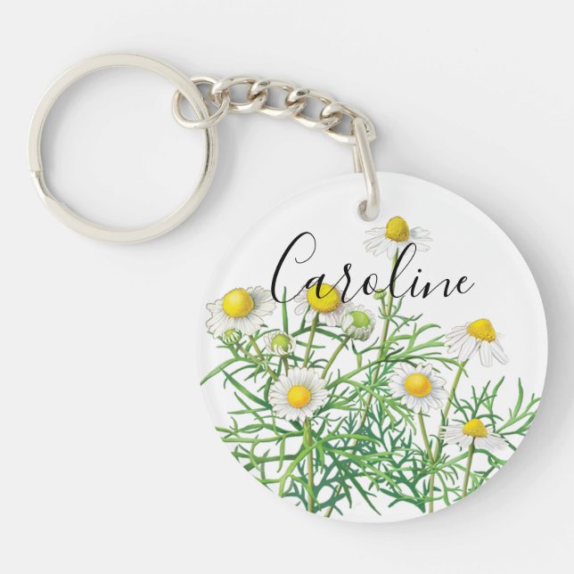 Custom Cute Fun Vintage Camomile Flowers Key Ring (Front)
