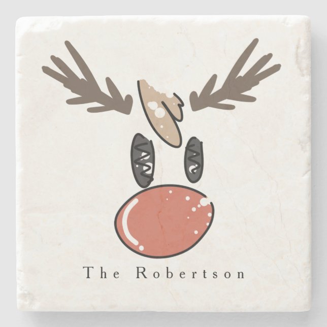 Custom cute funny reindeer family stone coaster (Front)