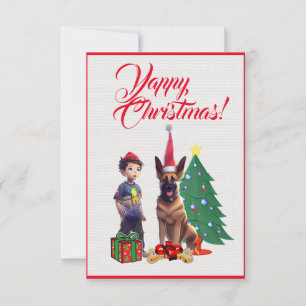 Custom Cute German Shepherd With  Girl Xmas Card