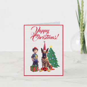 Custom Cute German Shepherd With Little Girl Xmas Card