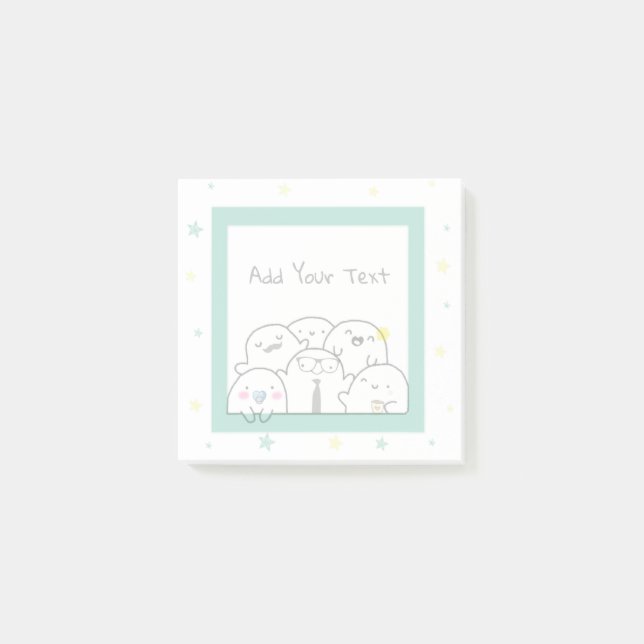 Custom Cute Ghost Family Girly Green Design Post-it Notes (Front)