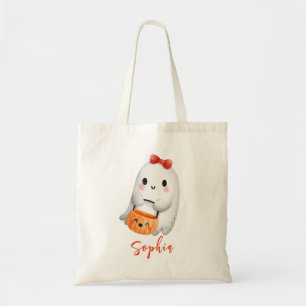 Custom Cute Ghost Halloween Trick or Treat Tote Bag