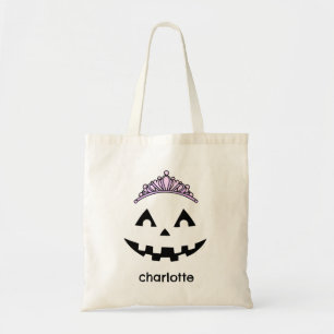 Custom Cute Girly Jack O Lantern Pumpkin Halloween Tote Bag